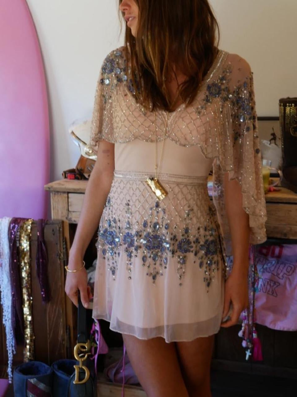 Vintage 00’s beautiful embellished dress with matching delicate cape