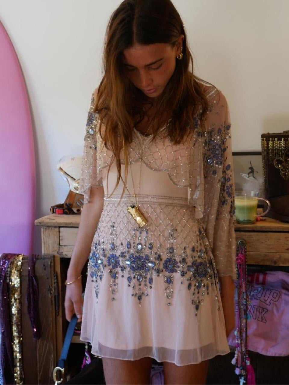 Vintage 00’s beautiful embellished dress with matching delicate cape
