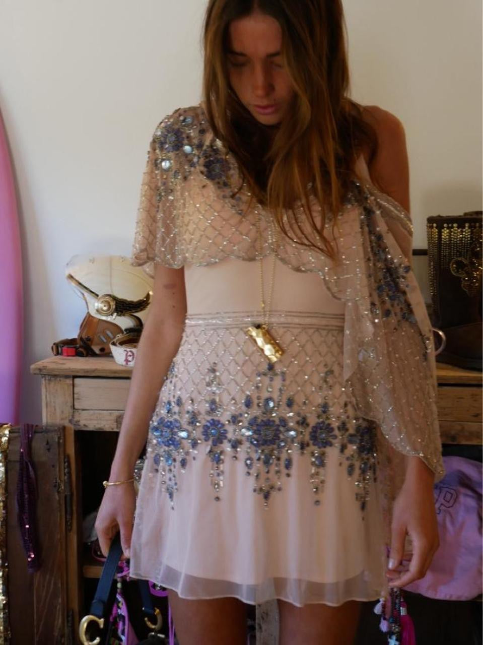 Vintage 00’s beautiful embellished dress with matching delicate cape