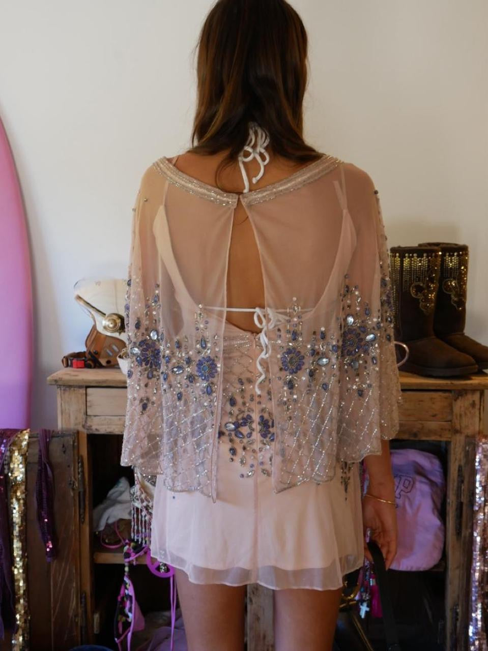 Vintage 00’s beautiful embellished dress with matching delicate cape
