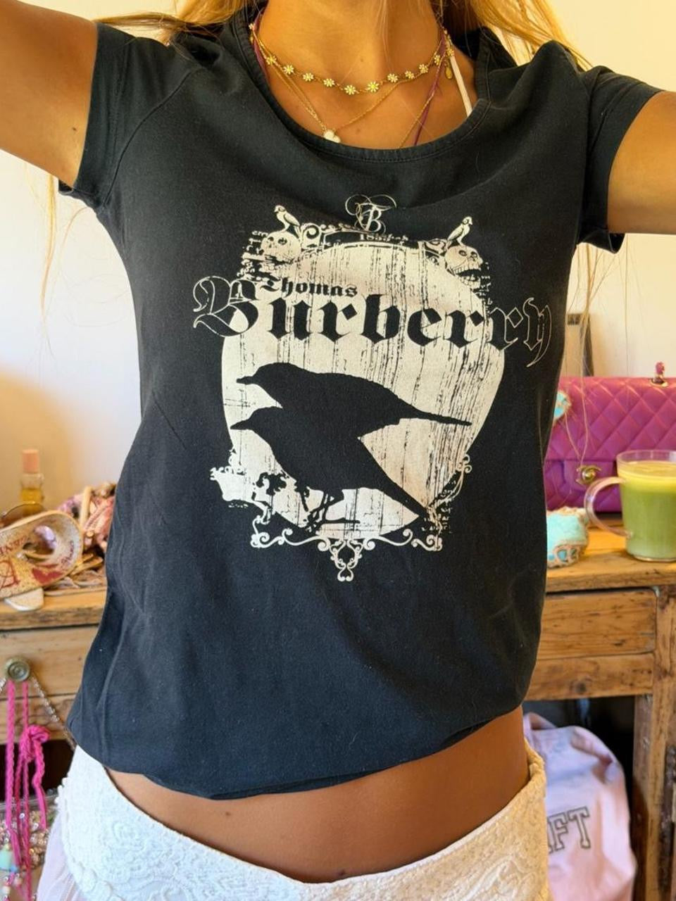 Vintage 00’s Thomas Burberry black graphic top