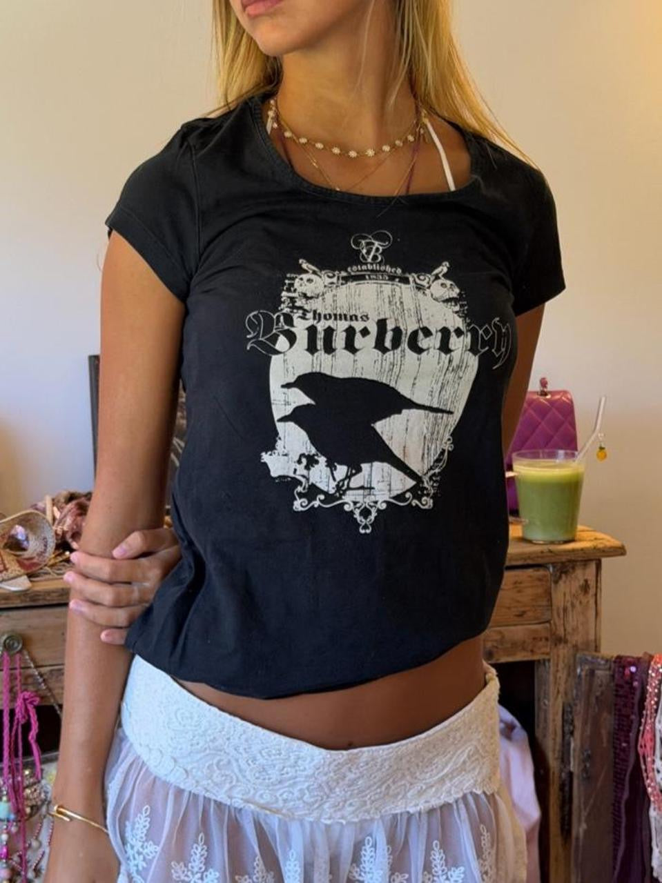 Vintage 00’s Thomas Burberry black graphic top