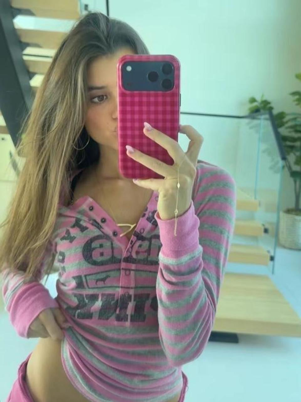 Vintage 00’s Victoria’s Secret PINK grey striped top