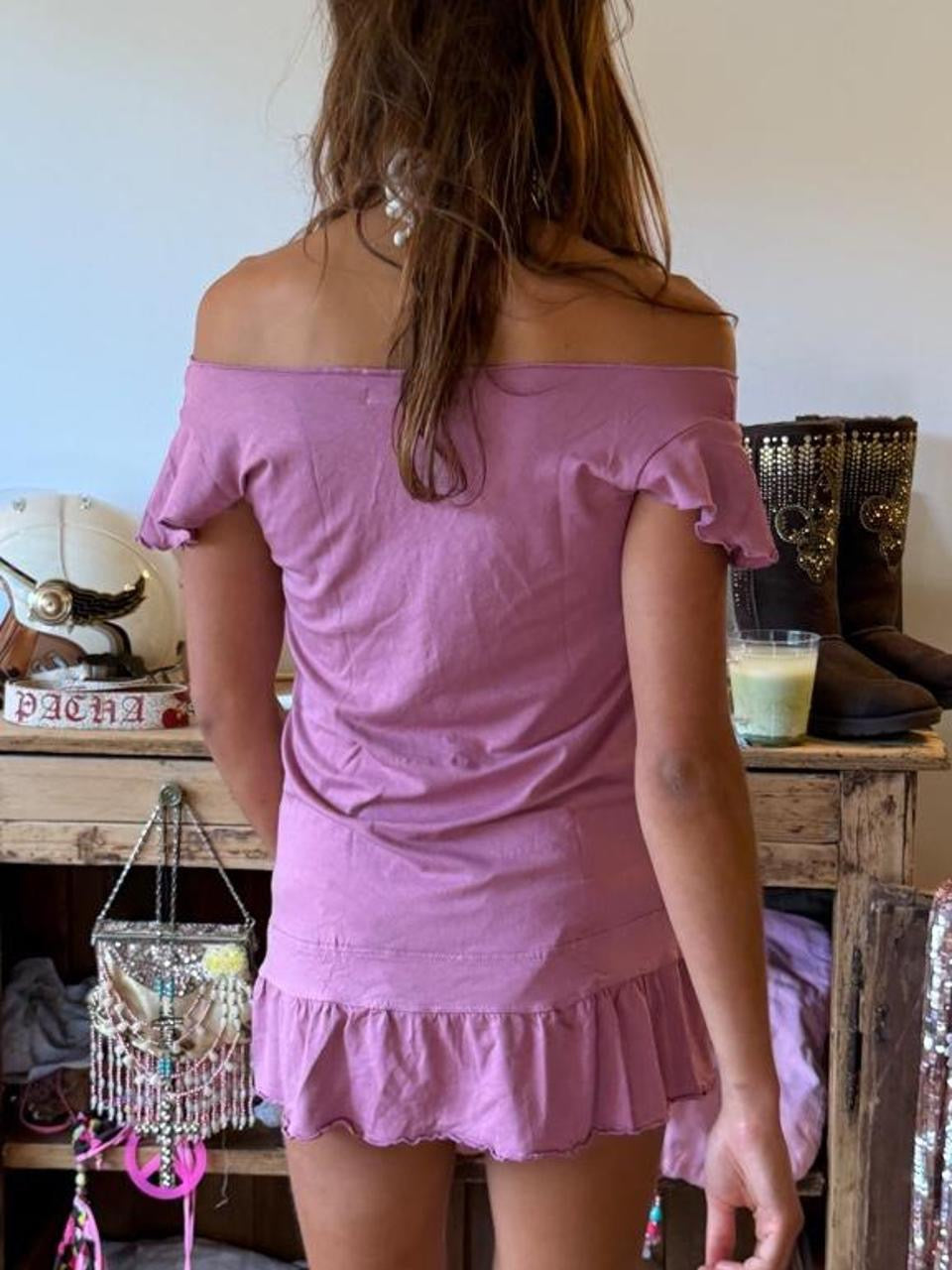 Vintage 00’s pink off shoulder mini dress