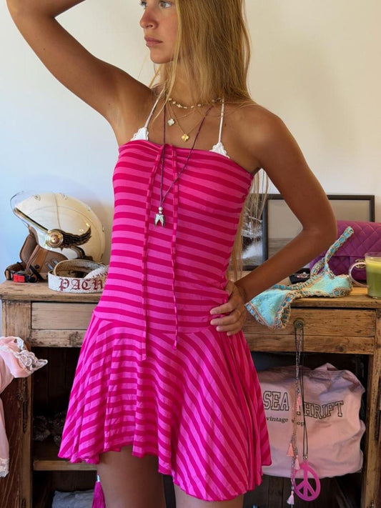 Vintage 00’s pinks and grey striped mini dress