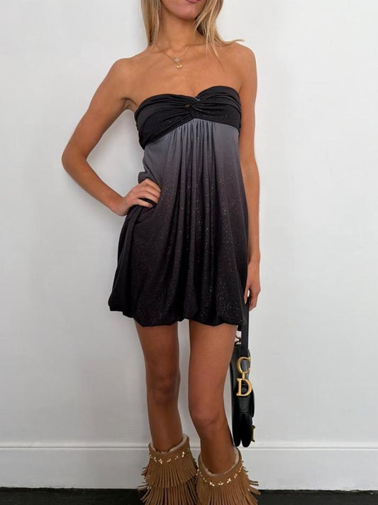 Vintage black sparkly strapless mini dress